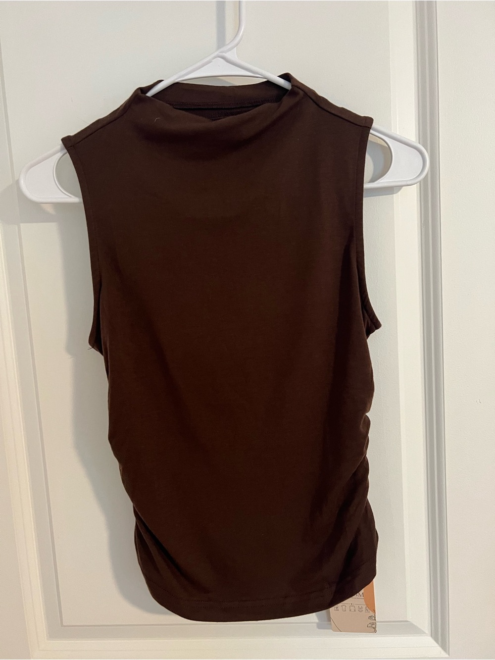 Ruched Side Sleeveless Tank Top - Brown